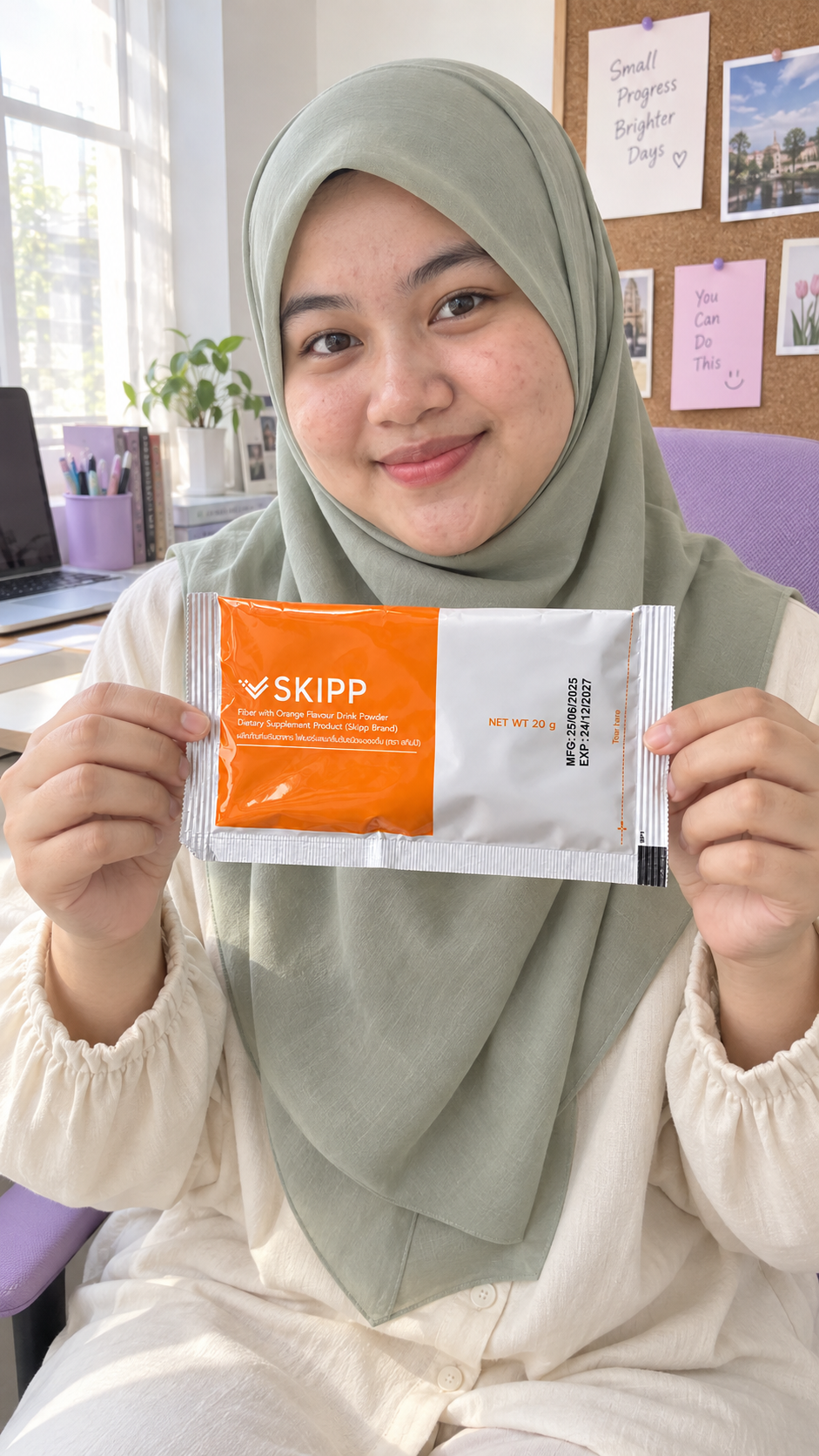 ตัวละครมุสลิมสมมติที่สร้างด้วย AI ถือซอง SKIPP Fiber