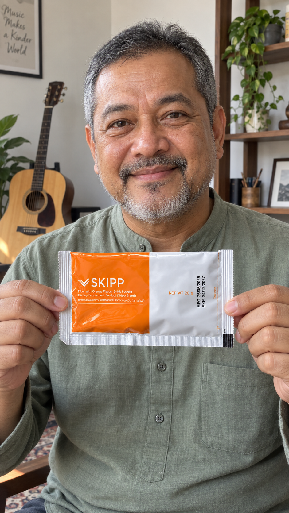 ตัวละครมุสลิมสมมติที่สร้างด้วย AI ถือซอง SKIPP Fiber