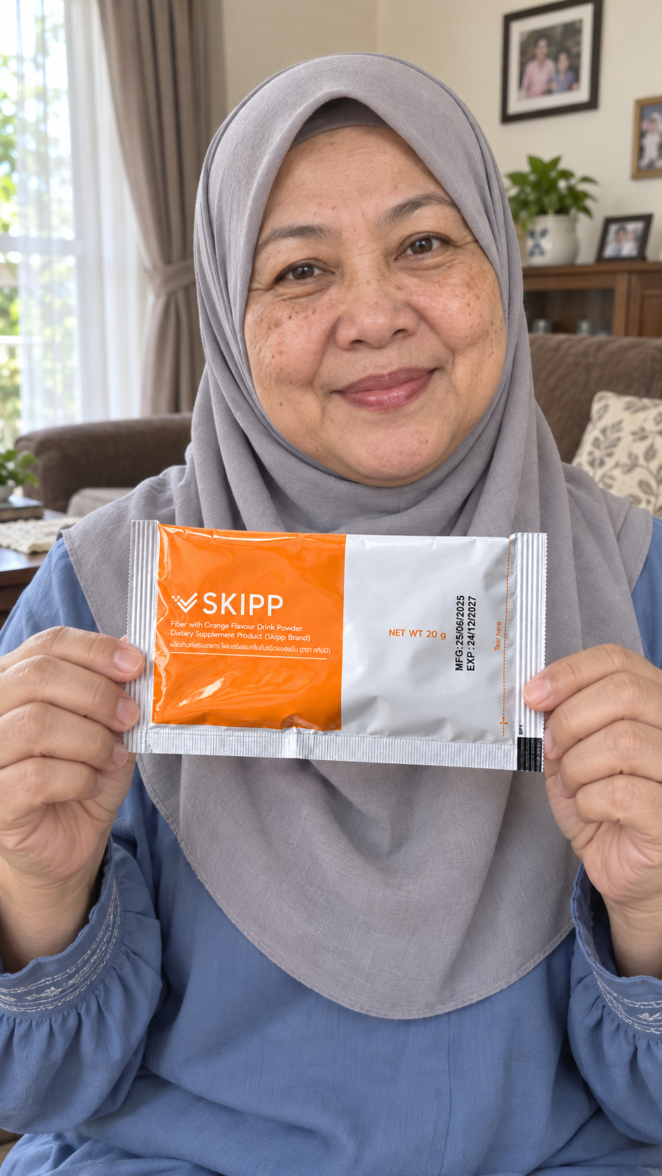 ตัวละครมุสลิมสมมติที่สร้างด้วย AI ถือซอง SKIPP Fiber